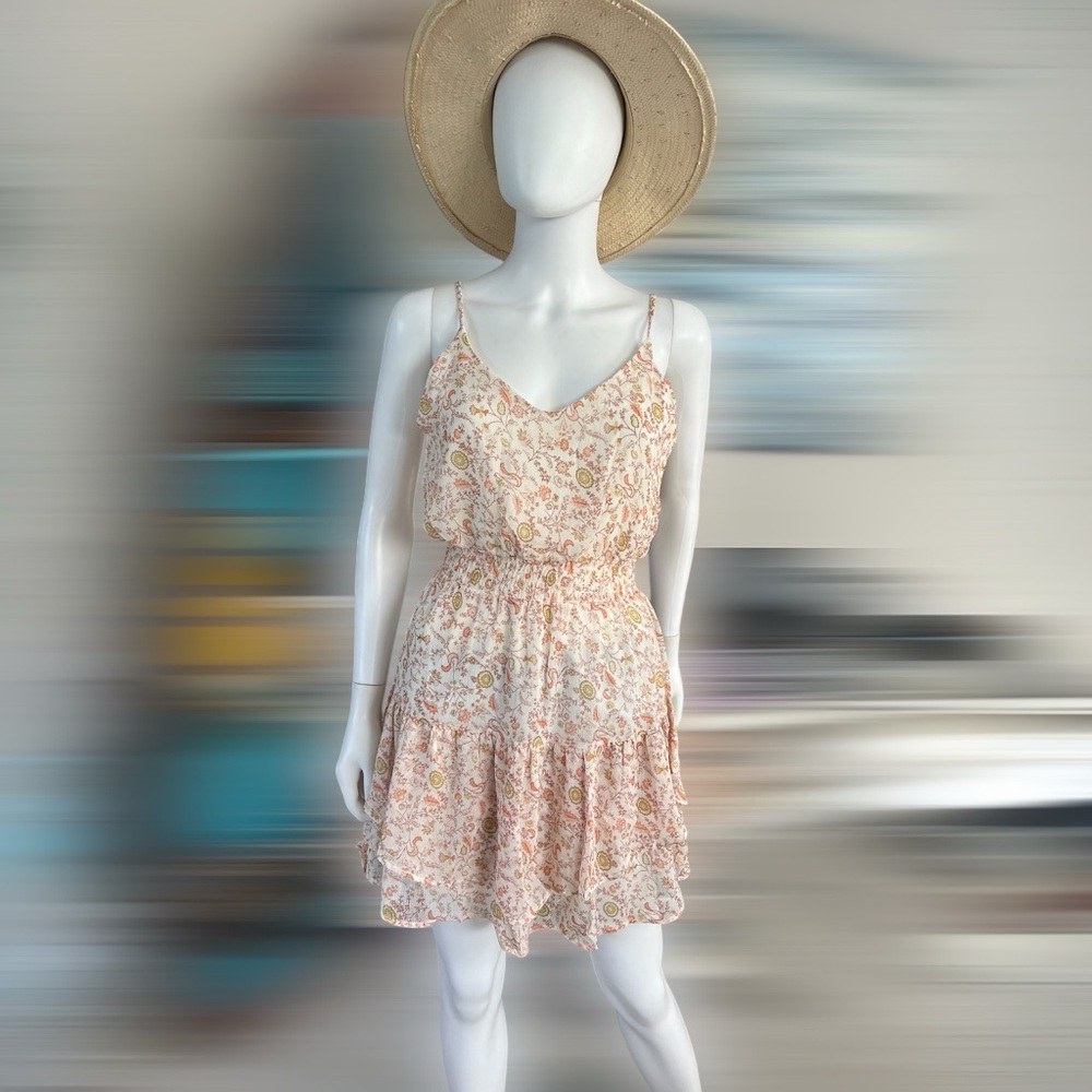 Peach love California Smock waist floral mini dress S M L - Picture 6 of 9